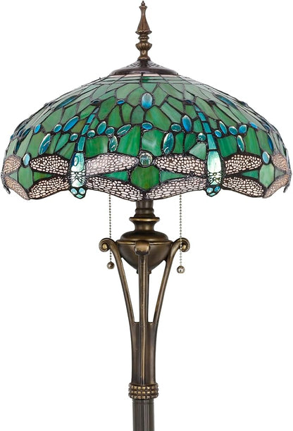 Tiffany Floor Lamp Green Stained Glass Dragonfly Standing Reading Light 16X16X70 Inches Antique Pole Corner Lamp Decor Bedroom Office Living Room