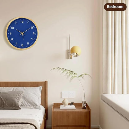 MEIRED Wooden Wall Clock 12 Inch Silent Non Ticking Wall Clocks Battery Operated Wood Analog Retro Round Clock Decorative for Kitchen,Home,Living Room,Classroom, Log Blue