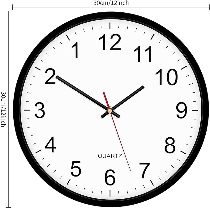 Foxtop Black Backwards Wall Clock, Runs Counterclockwise, 12 Inch Silent Non Ticking Battery Operated Round Analog Wall Clock for Office Living Room Bedroom Home Classroom