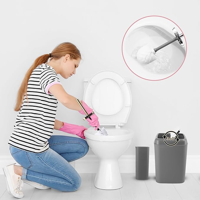 Grey Bathroom Accessories Sets Complete, 9-Piece Bathroom Accessories with Trash Can, Vanity Tray, Soap Dispenser, Soap Dish, Toothbrush Holder, Toothbrush Cup, Toilet Brush and Qtip Holders