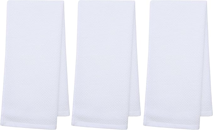 Mia'sDream Cotton Kitchen Towels and Dish Cloths Sets, Waffle Weave Dish Towels for Kitchen Drying Dishes, Soft and Absorbent Kitchen Hand Towels Washcloths, 13inch x 28inch 3 Pack (White)