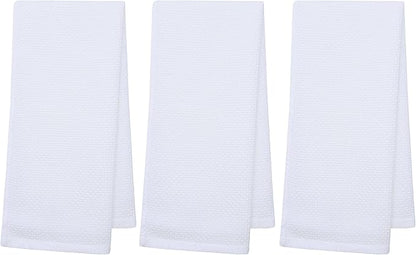 Mia'sDream Cotton Kitchen Towels and Dish Cloths Sets, Waffle Weave Dish Towels for Kitchen Drying Dishes, Soft and Absorbent Kitchen Hand Towels Washcloths, 13inch x 28inch 3 Pack (White)