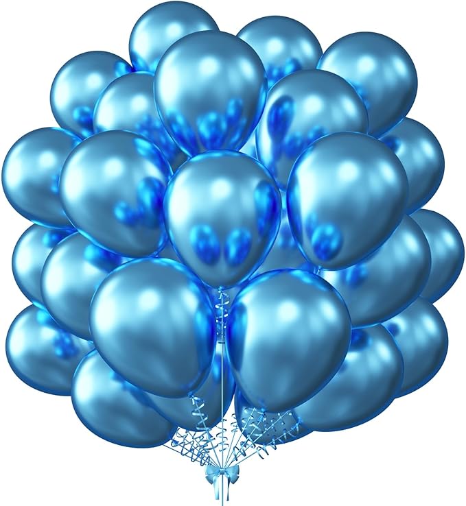 KALOR 12 Inch Metallic Blue Balloons, 50 Pcs Latex Helium Metallic Balloons for Kid's Birthday Party, Baby Shower, Wedding, Graduate Party Decorations