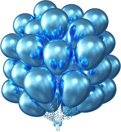 KALOR 12 Inch Metallic Blue Balloons, 50 Pcs Latex Helium Metallic Balloons for Kid's Birthday Party, Baby Shower, Wedding, Graduate Party Decorations
