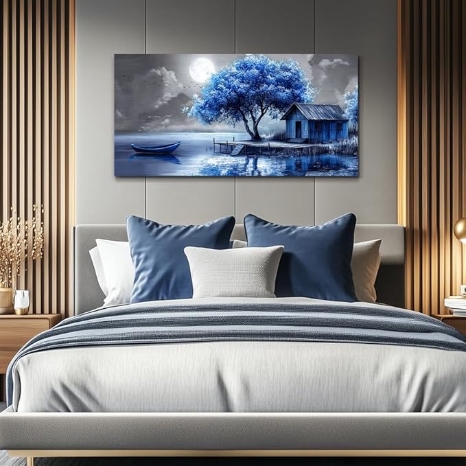QIYILEXWART Canvas Wall Art For Living Room Wall Decor For Bedroom Office Wall Decoration Blue Tree Landscape Painting Abstract Pictures Artwork Room Aesthetic Home Decor 20x40 In