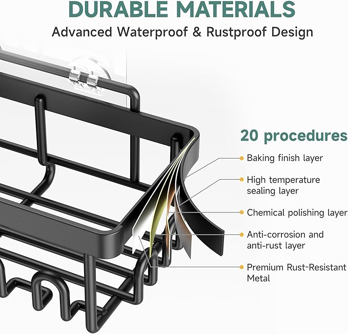 Veken Shower Caddy 6-Pack, Advanced Rustproof Design, No Drilling Adhesive Shelves, Rack with Soap Holder, Large Capacity Bathroom Organizers and Storage, Wall-Mounted Kitchen & Home Decor