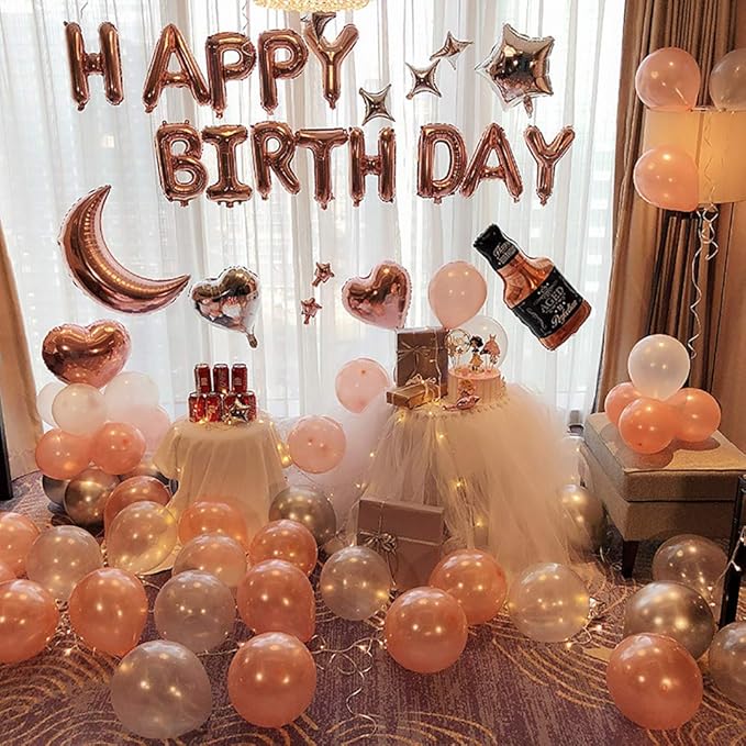 KALOR 12 Inch Metallic Rose Gold Balloons, 50 Pcs Latex Helium Metallic Balloons for Kid's Birthday Party, Baby Shower, Wedding, Graduate Party Decorations