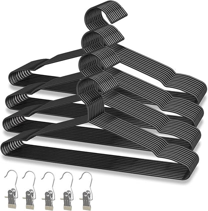 40Pack+5 Clips Luxurious Hanger Set ，16.69" Heavy Duty Matte Black Metal HangersWithstands 50lbs Weight Smooth Powder Coated Finish Compact Shirt Hangers