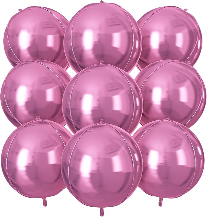 Pink Round Foil Balloons 9 pcs,Pink Giant 4D Round Balloons 22 Inch for Wedding Anniversary Valentine's Birthday Party Decorations