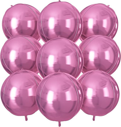 Pink Round Foil Balloons 9 pcs,Pink Giant 4D Round Balloons 22 Inch for Wedding Anniversary Valentine's Birthday Party Decorations