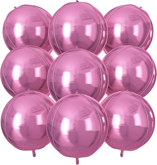 Pink Round Foil Balloons 9 pcs,Pink Giant 4D Round Balloons 22 Inch for Wedding Anniversary Valentine's Birthday Party Decorations