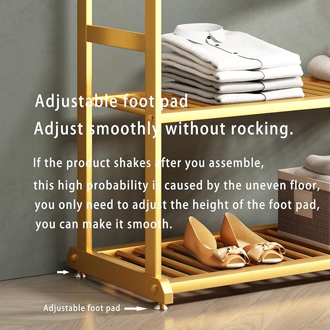 Gold clothing rack,Heavy duty clothes rack with bottom shelves,Small garment rack for hanging clothes,Wardrobe rack,hanging racks for clothes(L:23.6in)