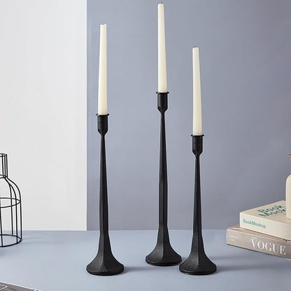 Denique Iron Taper Candle Holder Set of 3, Black Candlestick Holders 19.3”17” 14” Heightening Decorative Candle Stand Set for Wedding, Dining Table, Home Decoration (Black)