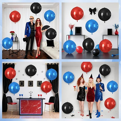Red Blue Black Round Foil Balloons 9 pcs,Metallic Giant 4D Round Balloons 22 Inch for Birthday Baby Shower Kids Boys Party Decorations