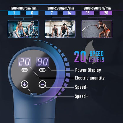 cotsoco Massage Gun Deep Tissue, Muscle Massage Gun Back Massager for Pain Relief, 20 Speeds Handheld Electric Massager Tool with Silent Brushless Motor, Suitable for Gym Office Home Travel, Blue