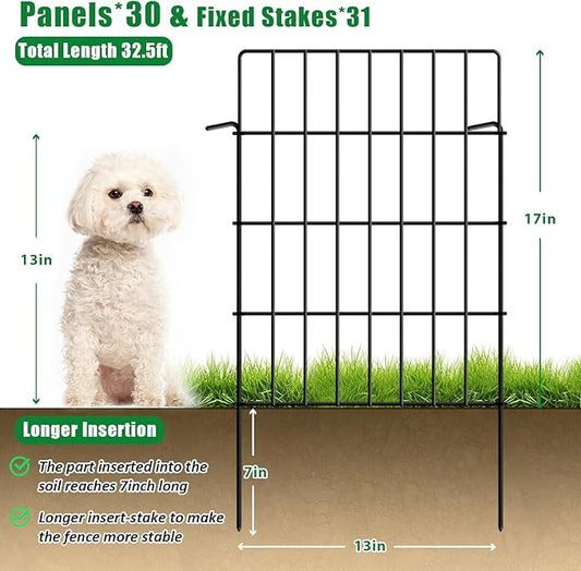 30 Pack Decorative Garden Fence Total 32.5ft (L) x 24in High 1.44" Gap Metal Wire Rustproof Small Animal Barrier Fence Easy Assembly Patio Yard Seedlings Protection Fencing Border Black