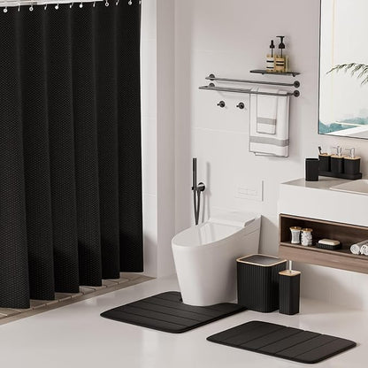 Bathroom Set - 25PC Black Bathroom Set with Shower Curtain and Rugs, Bathroom Accessories Set, Black Shower Curtain Set with Bathroom Trash Can
