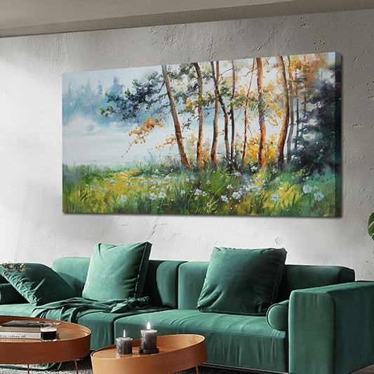 Ardemy Nature Canvas Wall Art Green Forest Pictures Wall Decor Living Room Landscape Tree Textured Paintings Artwork Bedroom Dining Room Kitchen Home Office, 40"x20"