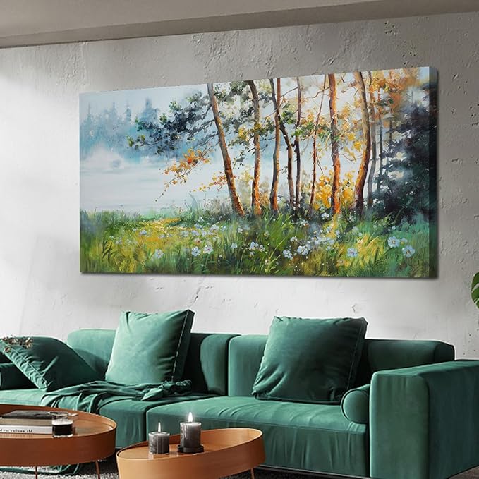 Ardemy Nature Canvas Wall Art Green Forest Pictures Wall Decor Living Room Landscape Tree Textured Paintings Artwork Bedroom Dining Room Kitchen Home Office, 48"x24"