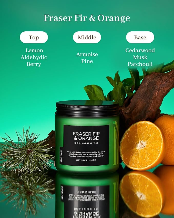 M&SENSE Frasier Fir Pine Scented Candle, Soy Wax Non Toxic for Home Up to 70 Hours, 2 Cotton Wick 11.6oz Christmas Tree Scent Holiday Aromatherapy Candle for Birthday Holiday Gifts