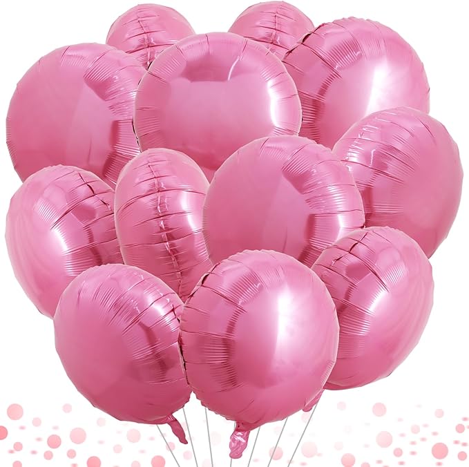 TONIFUL 30Pcs 18 Inch Round Balloons Large Pink Round Shape Foil Ballons Big Pink Round Helium Mylar Decorations for Birthday Wedding Baby Shower Anniversary Engagement Party Supplies
