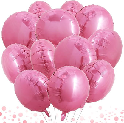 TONIFUL 30Pcs 18 Inch Round Balloons Large Pink Round Shape Foil Ballons Big Pink Round Helium Mylar Decorations for Birthday Wedding Baby Shower Anniversary Engagement Party Supplies
