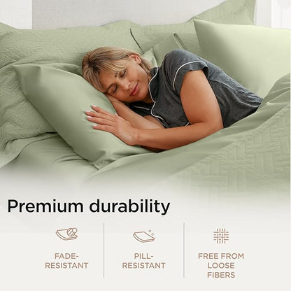 Threadmill Supima Cotton Sheets - 1000 Thread Count Cal King Bed Sheets Set, 4 Pc Sage Green, 5-Star Hotel Quality, Elasticized Deep Pocket