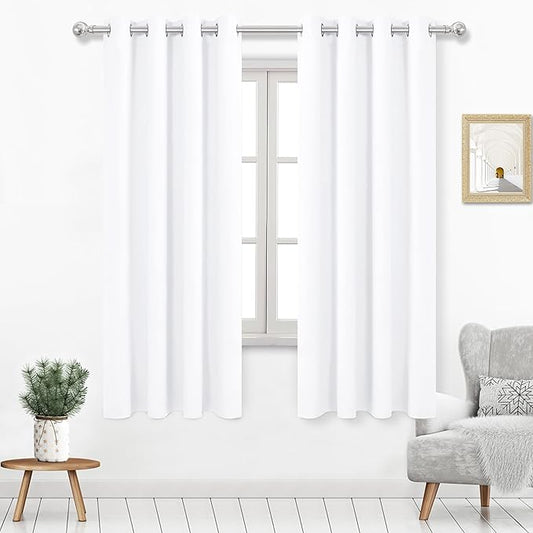 DWCN Curtains for Living Room, Solid Grommet Room Darkening Thermal Drapes for Bedroom - W52xL72 Inch Length, 2PCS, Pure White