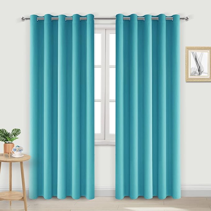 DWCN Blackout Curtains 84 Inch Length, Thermal Light Blocking Curtain for Bedroom/Living Room - W60 x L84 Inches Long, 2 Panels, Turquoise