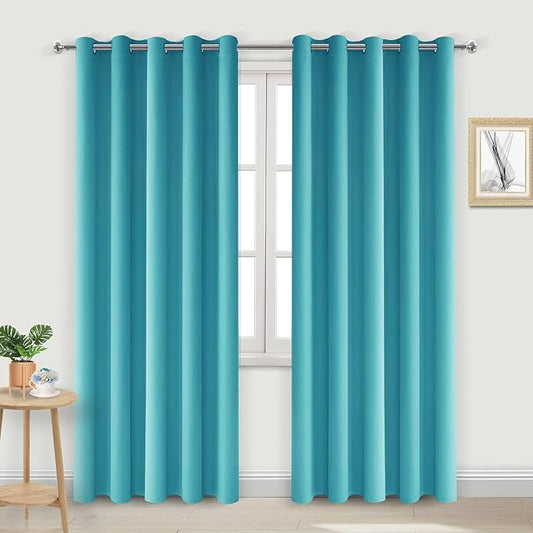DWCN Blackout Curtains 84 Inch Length, Thermal Light Blocking Curtain for Bedroom/Living Room - W60 x L84 Inches Long, 2 Panels, Turquoise
