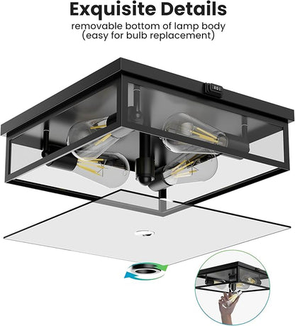 Caftersmark Outdoor Ceiling Light with Motion Sensor, Flush Mount Porch Ceiling Light, lear Glass with Dusk to Dawn 4-Light Close to Ceiling Light Fixture for Patio,Porch,Garage(14 in)