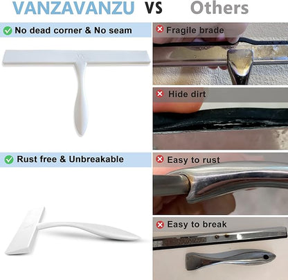 Squeegee for Shower Glass Door, 11-Inch Shower Squeegee for Glass Doors, Bathroom Silicone Squeegees Wiper for Shower with Non-Slip Handle, No-Drilling Silicone Hanging Hook, for Tiles, Mirror(White)