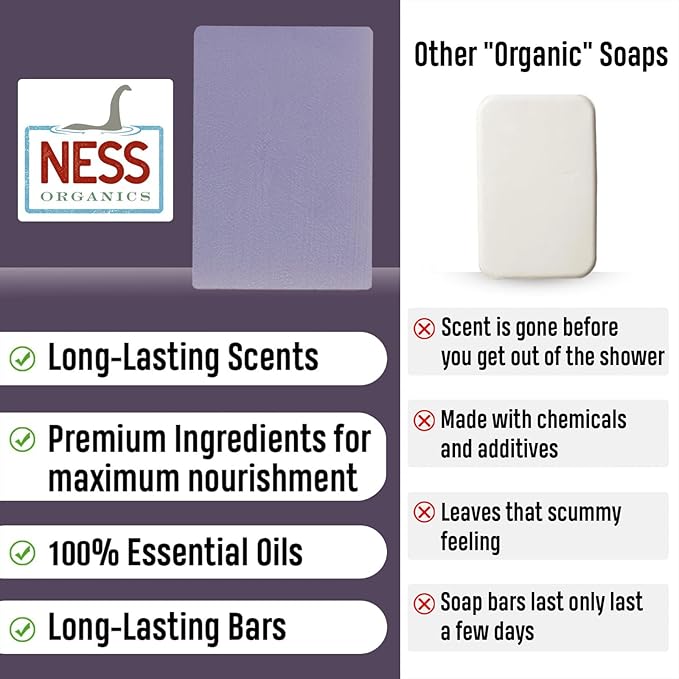 Ness Mens Soap Bar - Lavember Scent - Natural Soap - Lavender & Amber - Mens Soap - Organic Ingredients & Essential Oils - Moisturizing Bar Soap - Handmade In USA, Cruelty Free, Vegan - 3 Pack