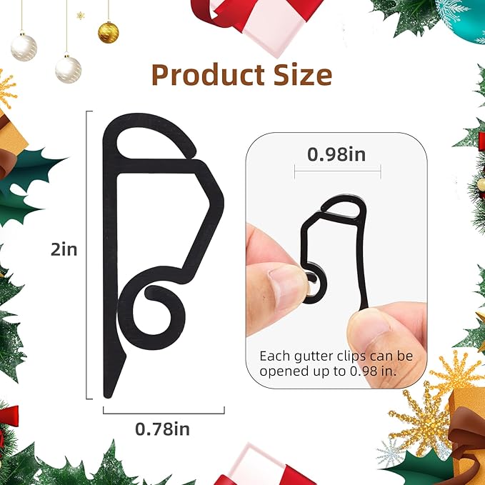 Geegoods Christmas Light Clip,Plastic Black Gutter Hooks Outdoor,Weatherproof Holiday Hanging Clips,Mini Light Hooks for Outside String Lights Christmas Decoration(120 pcs)