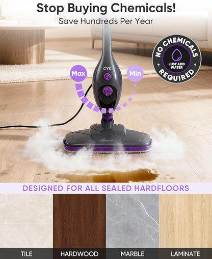 CYK Steam Mops for Floor Cleaning, 12 in 1 Handheld Steam Cleaner for Home, Floor Steamer for Hardwood Floors and Tile(Purple-grey)