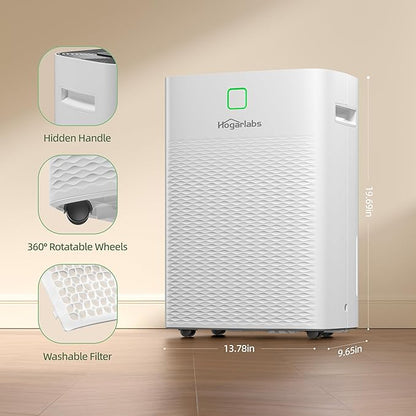 6,000 Sq.Ft 100 Pints Dehumidifier for Home, HOGARLABS Dehumidifier for Basement Large Room with Drain Hose, 1.32 Gal Water Tank, Auto Defrost, 24H Timer, Intelligent Humidity Control