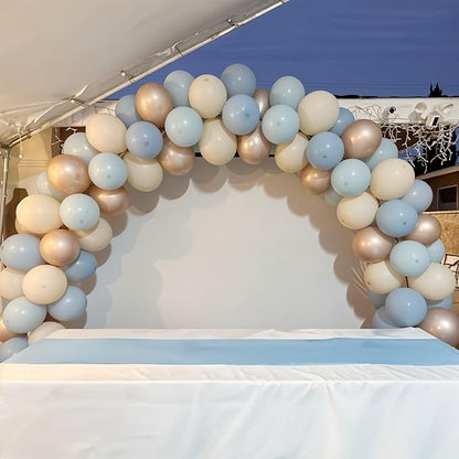 Dusty Blue and Gold Balloons, 60 PCS 12 Inch Slate Fog Pastel Baby Blue Sand White and Gold Balloons for Baby Boy Shower Bridal Shower Birthday Wedding Party Decorations