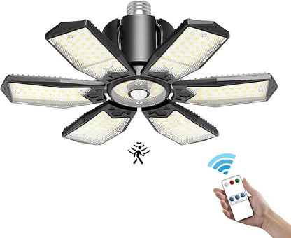 Motion Sensor Garage Light 200W 20000LM, Deformable LED Sensing Shop Lighting with Timer Setting - 6500K Bright Motion Activated Light Bulb for Basement/Workshop/Attic