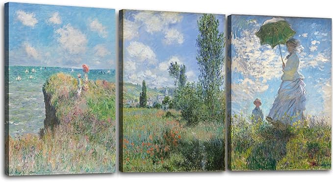 Woman with a Parasol by Claude Monet Canvas Wall Art, Oil Painting Impressionism Classic Artwork Pictures for Home Decor - 12"x16"