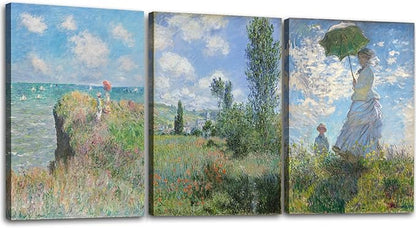 Woman with a Parasol by Claude Monet Canvas Wall Art, Oil Painting Impressionism Classic Artwork Pictures for Home Decor - 12"x16"