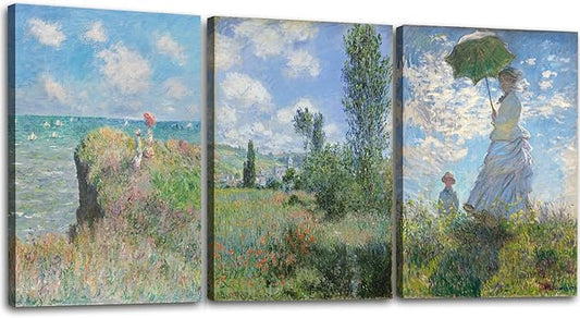Woman with a Parasol by Claude Monet Canvas Wall Art, Oil Painting Impressionism Classic Artwork Pictures for Home Decor - 12"x16"