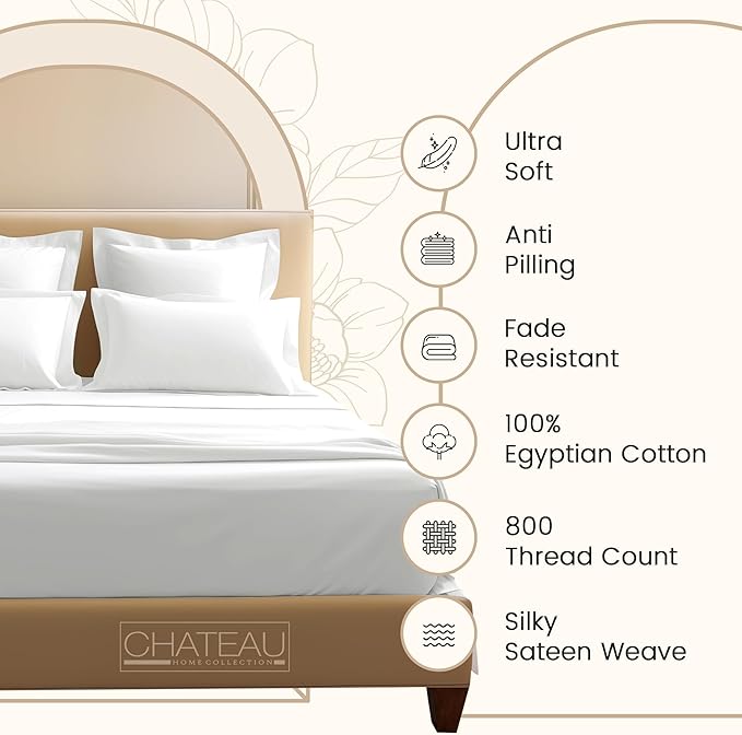 100% Cotton Bed Sheets Queen Size Bed Set, 800 Thread Count Deep Pocket Queen Sheet Set, Soft Breathable Cool Sateen Weave 4PC Egyptian Cotton Sheets, No Pill & Shrink, Machine Washable - Light Blue
