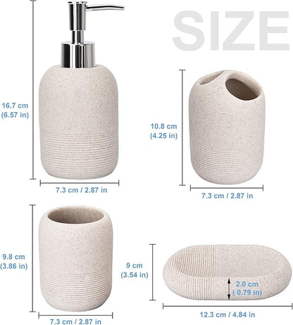 L'ARL GMVOI Bathroom Accessory Set,4 Piece Bathroom Decor Accessories Sets with Lotion Soap Dispenser,Toothbrush Holder,Bathroom Tumbler,Soap Dish for Bathroom Vanity Countertop Accessories,Beige