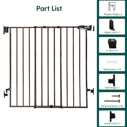 Babelio Baby Gate for Stairs & Doorways, 26-43" W 28" H No Bottom Bar| Easy Installation| One-Handed Operation| Auto-Close| Hardware Mount (Drill Needed) Safety Dog/Pet Gate (Black Wood Pattern)