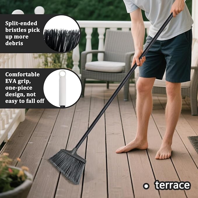 Outdoor Broom for Floor Cleaning - 52-inch Heavy Duty Outside Broom, Stiff Bristle Brooms for Sweeping Outdoor, Angle Brooms for Floors Applied to Yards, Garages, Patios, and Walkways, etc. Dark Gray
