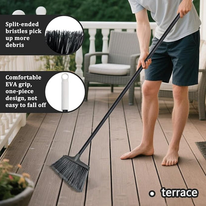 Outdoor Broom for Floor Cleaning - 52-inch Heavy Duty Outside Broom, Stiff Bristle Brooms for Sweeping Outdoor, Angle Brooms for Floors Applied to Yards, Garages, Patios, and Walkways, etc. Dark Gray