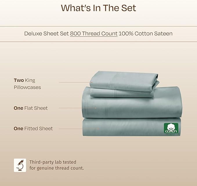 California Design Den Luxury King Size Sheets Set - Buttery Soft 800 Thread Count 100% Cotton Sateen - Beats Fake Egyptian Cotton Claims, Durable Deep Pocket Fitted Sheet (Soft Teal)