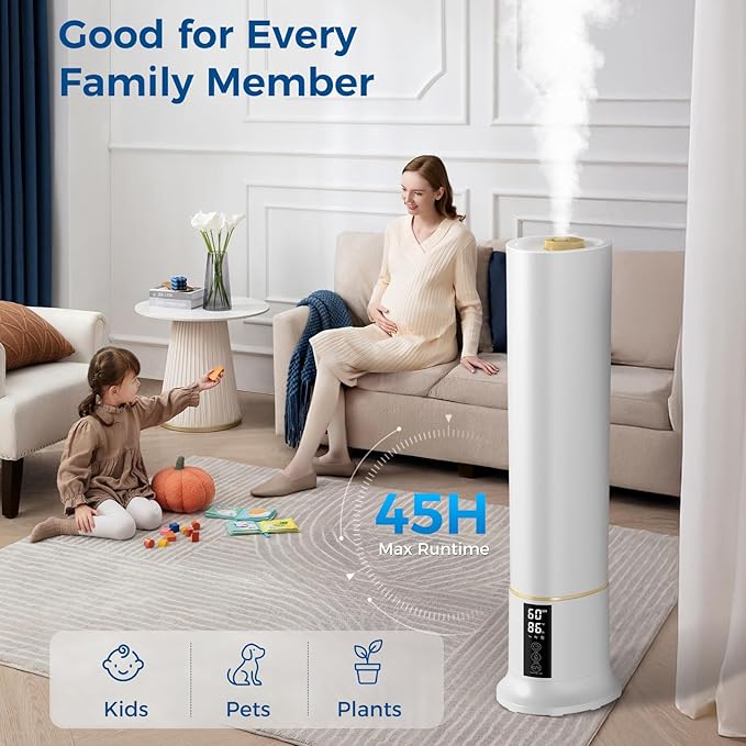 Abolee Humidifiers for Bedroom 9L Cool Mist with Essential Oil Diffuser, Humidifier Large Room, 24dB Quiet Air Humificador fit Baby Nursery & Plants, 360° Adjustable, Easy Fill & Cleaning