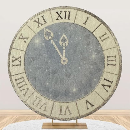 7.2x7.2ft Happy New Year 2026 Round Backdrop Cover Newyear Party Vintage Clock Photography Background for New Year Eve Party New Year's Countdown Family Parties Celebration Portrait Supplies