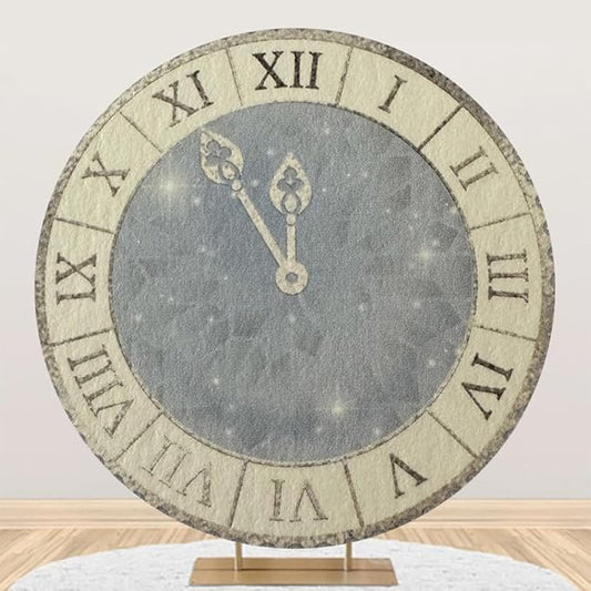 7.2x7.2ft Happy New Year 2026 Round Backdrop Cover Newyear Party Vintage Clock Photography Background for New Year Eve Party New Year's Countdown Family Parties Celebration Portrait Supplies